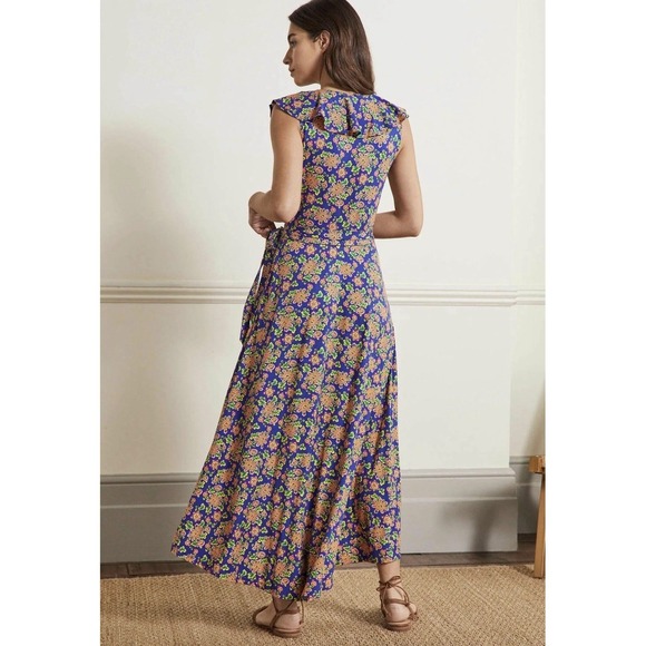 Boden Saskia Wrap Dress 14 Blue Medallion Floral Midi Ruffle Boho Cottagecore - Picture 4 of 16
